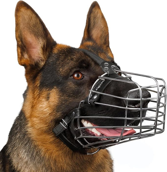 BRONZEDOG Wire Dog Muzzle German Shepherd for Medium Large Dogs Adjustable Durable Metal Basket for Biting Chewing Barking (M)