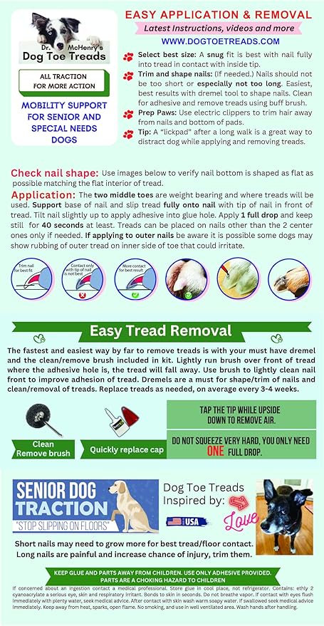 Dr. McHenry's Dog Toe Treads Set of 24, Adhesive, Cleaning Brush, Senior Dog Traction Mobility Support, Small Kit- Weight: 8-16 lbs. Net Weight 1.6 oz.