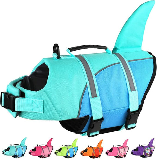 Doglay Dog Life Jacket, Ripstop Cute Shark Dog Life Jacket with Superior Buoyancy and Rescue Handle, Adjustable Dog Life Vests for Swimming Boating, Pet Flotation Vest for Small Medium Large Dogs