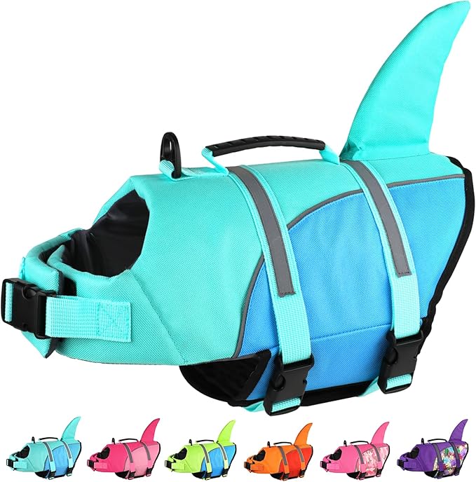 Doglay Shark Dog Life Jacket with Adjustable Vests for Swimming Boating, Ripstop Pet Flotation Vest for Small Medium Large Dogs