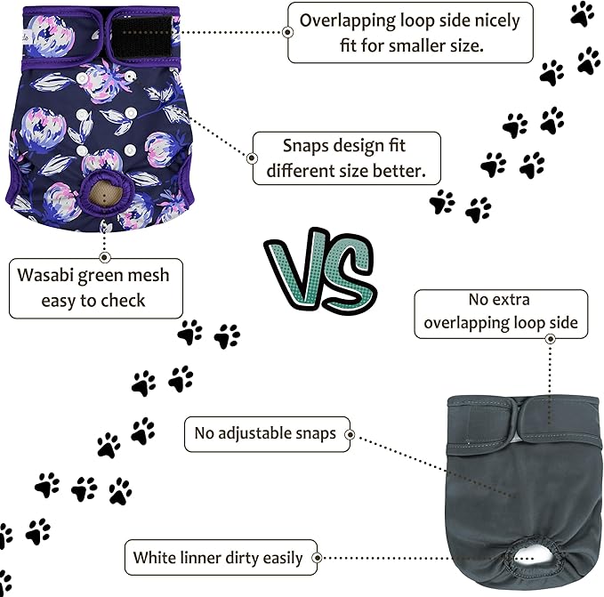 Dog Diapers Female - Reusable Diapers for Doggie in Heat - Highly Absorbent Female Dog Diapers for Pet Incontinence(Pack of 5), Flowers,L