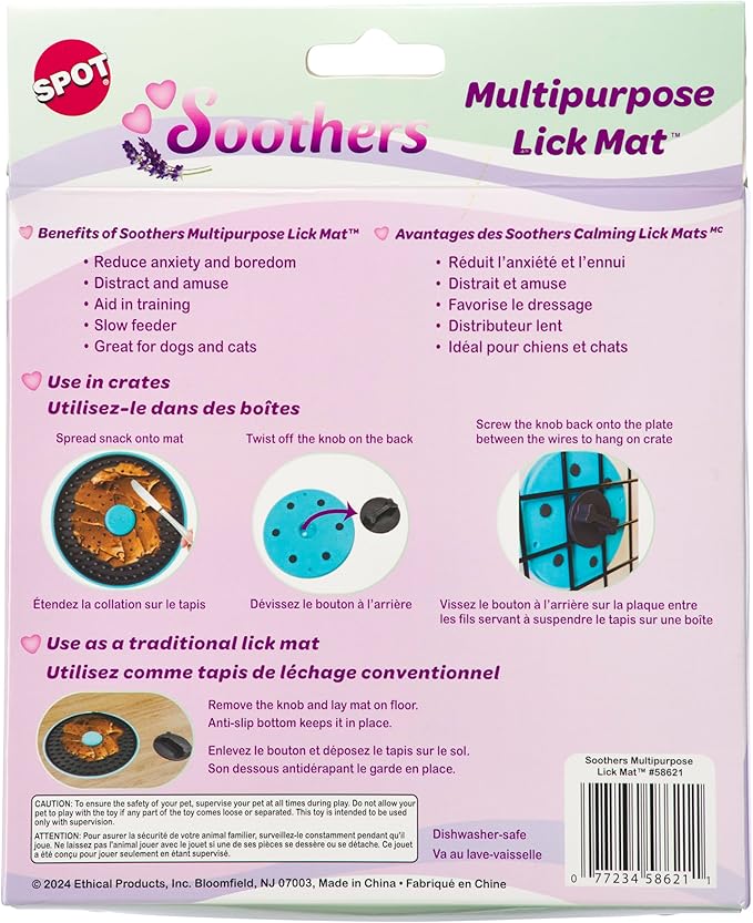 SPOT Soothers Multipurpose Dog Licking Mat- Dog Peanut Butter Lick Pad & Slow Feeder for Crate, Enrichment Toy for Small & Medium Dogs and Puppies, Food Grade Rubber, Anxiety Reliever, 6inch
