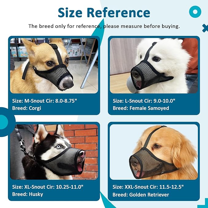 LUCKYPAW Mesh Dog Muzzle for Large Medium Small Dogs, Soft Dog Muzzle to Prevent Biting Chewing Excessive Barking with Adjustable Head Strap, Perfect for Vet Visit (Black, XXL)