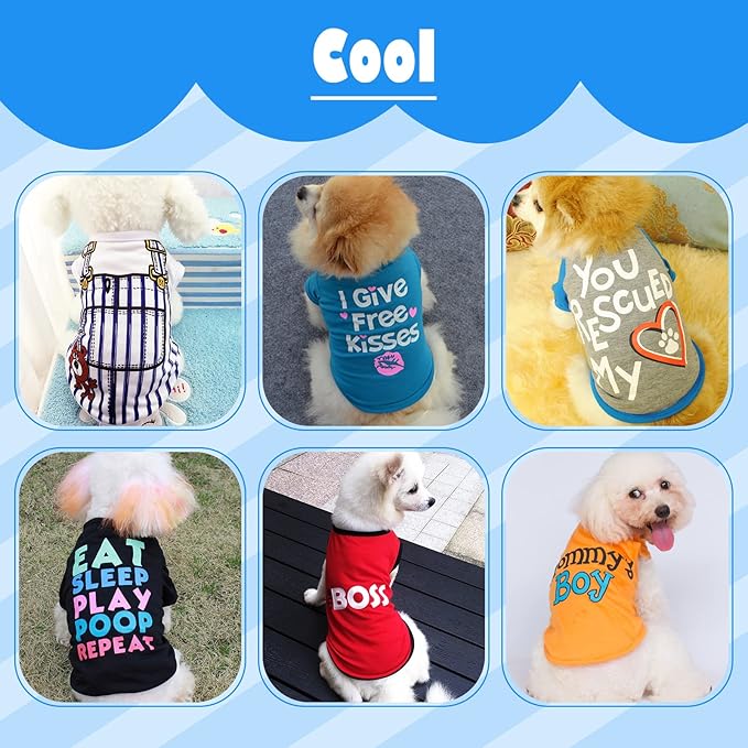 6 Pack Dog Clothes for Small Dogs Boy and Girl, Soft and Breathable Puppy Kitten Dog Shirts with Letters for Pet Cats, Dogs' T-Shirts Apparel Sleeveless Vests for Chihuahua Yorkies