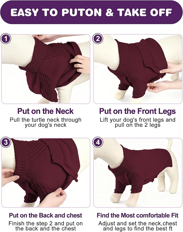 Dog Sweaters for Small Medium Large Dog, Classic Turtleneck Pet Clothes Warm Thermal Doggy Winter Coat, Thick Double Knitting Collar Pullover Cold Weather Puppy Jacket for Indoor & Outdoor Wear