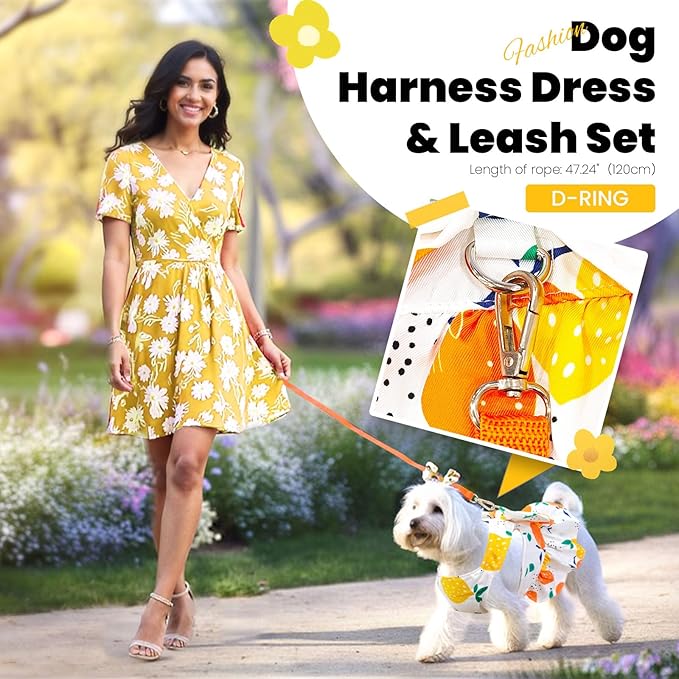 Cute Dog Dress Small Dog Clothes for Girls Female Puppy Outfits Yellow Lemon Pet Summer Clothes Bowknot Doggy Cat Princess Dress Harness for Holiday Birthday Party Costume Clothing (Yellow,XL)