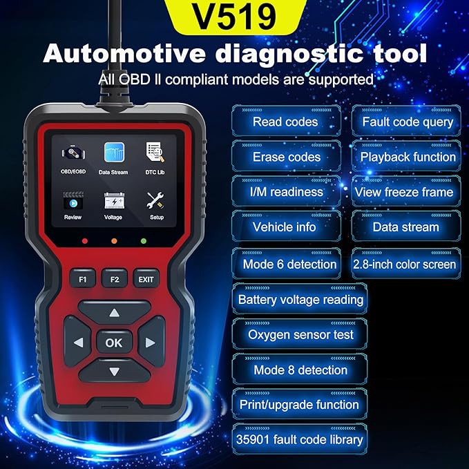 OBD2 Scanner Diagnostic Tool, Code Reader OBD II Scanner with Reset & Live Data, Professional Check Engine Fault Code Reader I/M Readiness for OBD2 Cars, Car Accessories