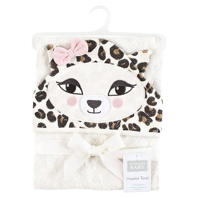 Hudson Baby Unisex Baby Cotton Animal Face Hooded Towel, Leopard, One Size