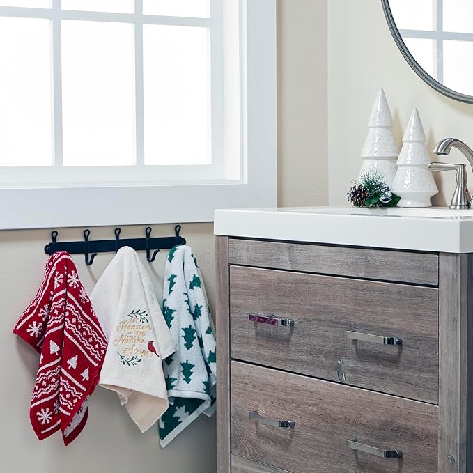 SKL Home Christmas/Winter Heaven & Nature Sing Hand Towel 2pc Set for Bath/Kitchen/Bar & Gift, Natural