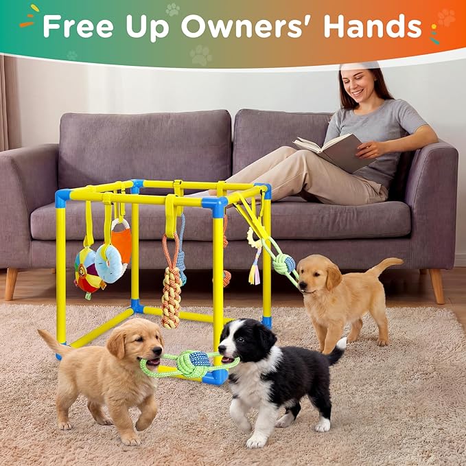TOOGE Upgraded Puppy Play Gym: Small Dog Puppy Jungle Gym Playground Adjustable Hanging Dogs Enrichment Chew Toys for Puppies 0-6 Months Training Activity Center for Interactive Teething Stimulation