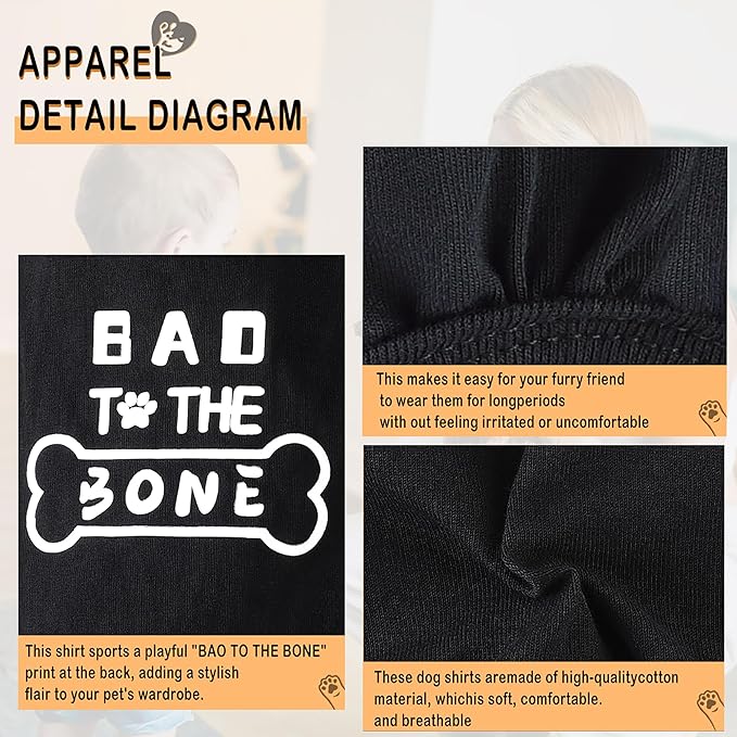Discover Cozy Cotton Canine Wear: Soft, Lightweight, and Breathable Dog Shirt Vest with Eye-Catching Graphics(Bad to The Bone), Keeping Your Furry Friend Warm and Comfy! Black XL