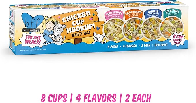 Weruva Best Fido Friend Fun Size Meals for Dogs, Chicken Cup Hookup Variety Pack, 2.75oz Cup, Pack of 8