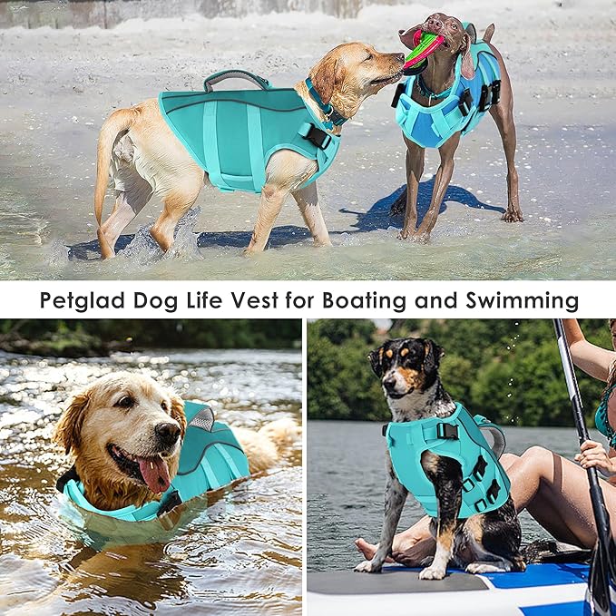 Dog Life Jacket, High Buoyancy Dog Life Vest with Handle for Swimming Boating, Adjustable Swimming Vest with Reflective Trim for Small Medium Large Dogs - Pine Green, XS