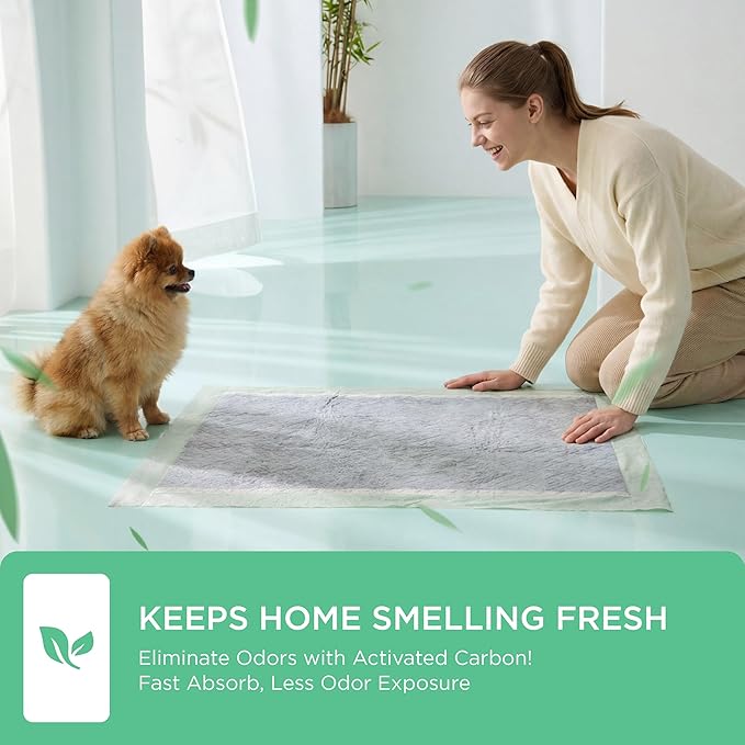 Bedsure Pee Pads for Dogs, 22" x 22" Puppy Pads 100 Count, Super Absorbent & Leak Proof, Small Dog Training Pads Quick Dry Disposable Pets Potty Pads Odor-Control Activated Carbon & ECO Green Material