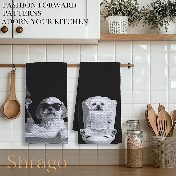 Funny Shih Tzu Bathroom Hand Towels, Shih Tzu Gifts, Dog Mom Dad Lover Gifts Hand Towels for Bath Room Washroom, Dog Bathroom Decor, 16x24 Inch Set of 2