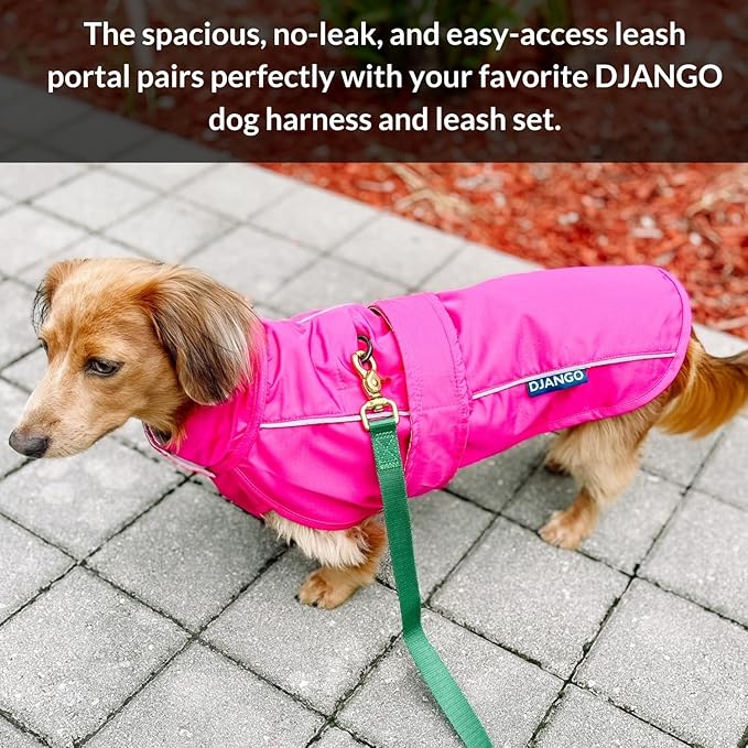 DJANGO Dog Jacket & Raincoat – Lightweight Water-Resistant Coat for Small, Medium & Long Dogs Like Dachshunds – Reflective, Adjustable Fit, Harness-Compatible & Easy-Access Harness Hole - Green, Large