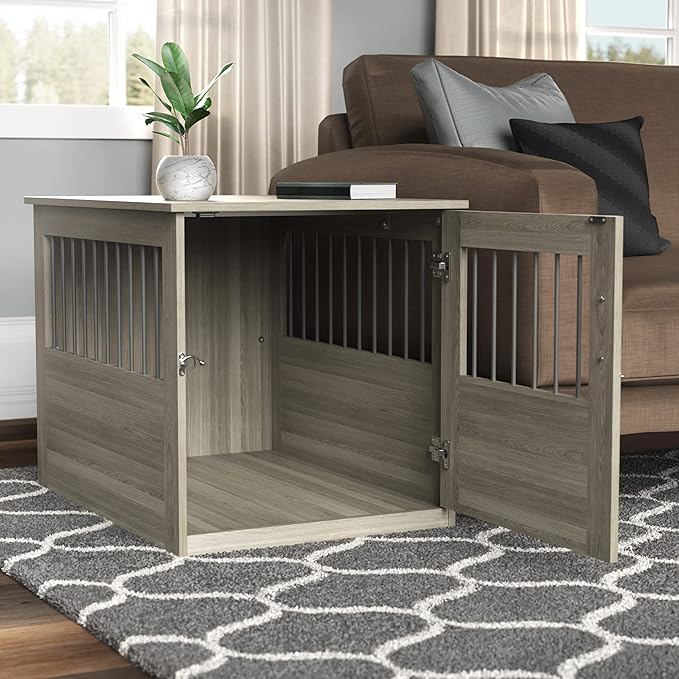 ClosetMaid Pet Crate End Table Furniture for Medium Dogs or Cats Under 25 lbs, Earth Gray Wood Grain Finish