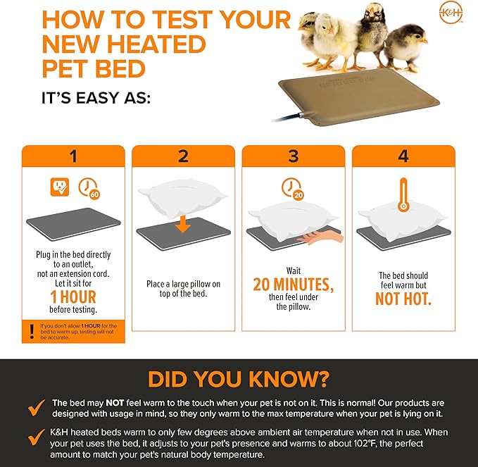 K&H Pet Products Thermo-Peep Chicken Heating Pad for Brooders and Chicken Coops, Warming Heat Plate for Chicks and Ducklings, Safety Listed Poultry Heat Lamp Alternative - Petite 12 X 9in, Tan 25W