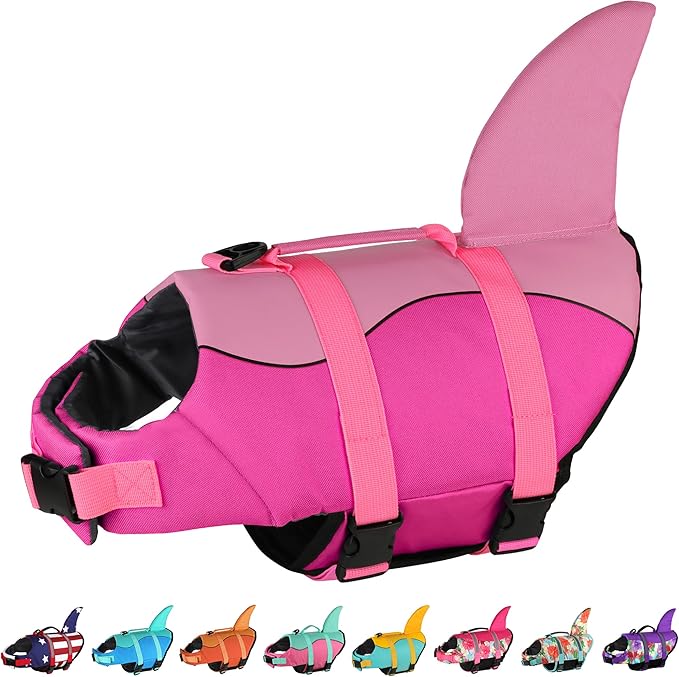 Dogcheer Dog Life Jacket, Cute Shark Dog Life Vest for Swimming Boating with Superior Buoyancy & Rescue Handle, Adjustable Puppy Floating Swim Vest for Small Medium Large Dogs - Pink, L