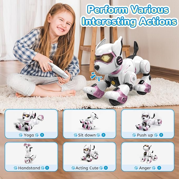 PeachLeaf Smart Robots Dog Toy for Kids, Programmable Interactive RC Robotic Pets with Voice Control and Touch Sensory, Imitates Animals Music Dancing, Present for Kids Boys and Girls(Pink)