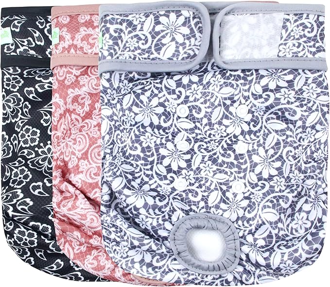 wegreeco Luxury Washable Reusable Dog Diapers (Stylish Pattern) - Female Dog Diapers, Doggie Diapers, 3 Pack (Lace, XX-Large)