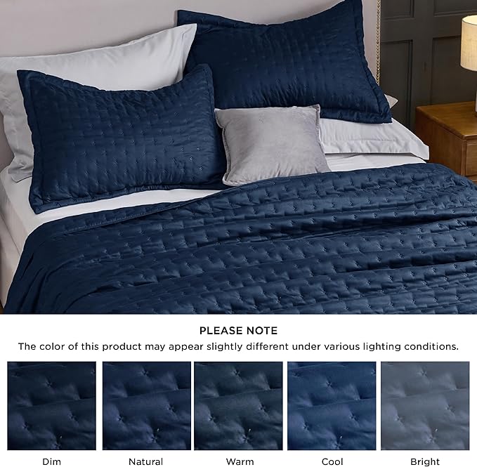 Bedsure King Quilt - Navy Blue Bedspread King Size & Lightweight Comforter, Modern Coverlet with Clover Pattern, Ultra Soft All-Season Bedding, 106 x 96 Inches | Stitch-Free Quilting, Ultra Soft, Lightweight, Machine Washable, Pet-Friendly