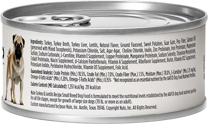 Nulo Small Breed Grain-Free Turkey & Lentils Recipe Adult Wet Canned Dog Food 5.5 Ounce, 24 Cans