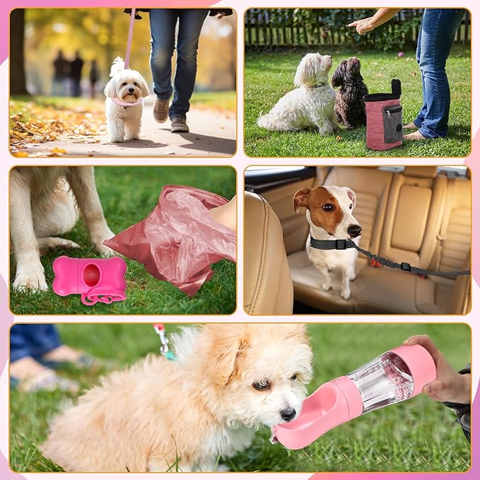 Abbylike 75 Pcs Puppy Supplies Starter Kit for Small Dogs New Puppy Essentials Starter Kit Pink for School Dog Toys Includes Dog Leash, Bowl, Brushes, Water Bottles, Christmas Welcome Home Gift