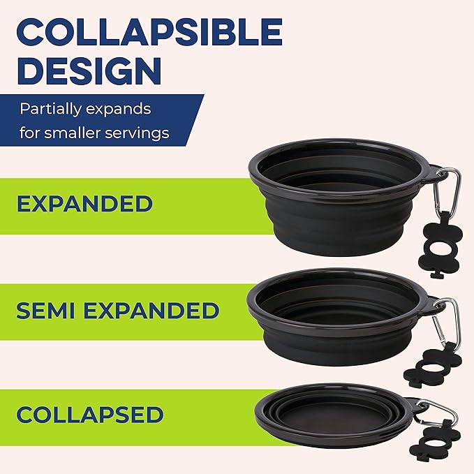 Bonza Collapsible Dog Bowls - Large 33 oz, Dog Travel Accessories, Silicone Portable Dogs Bowl & Water Dish with Reinforced Rim & Carabiner for Hiking, Camping, and Car Trips, Moss Green