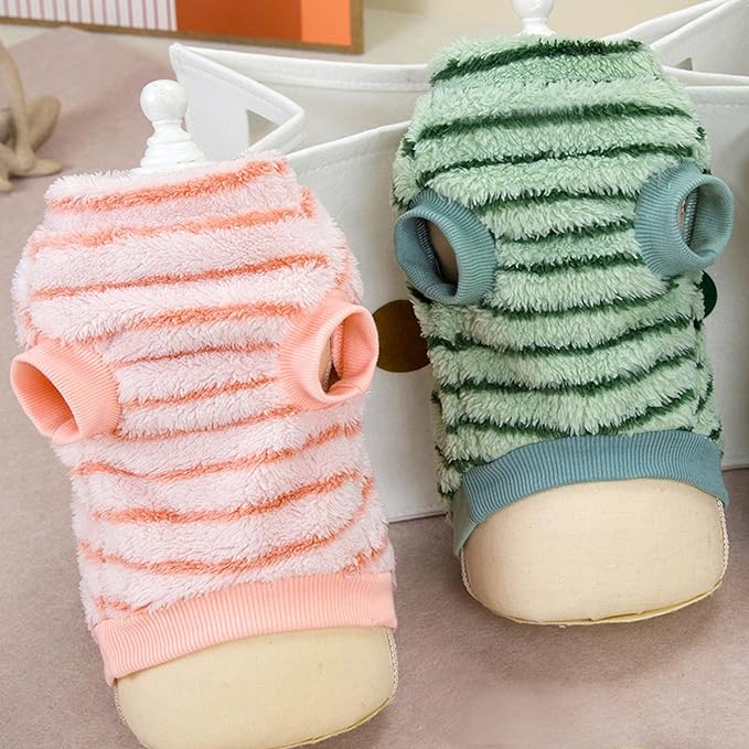 Pet Pullover Dog Sweater Striped Winter Puppy Clothes for Small Dogs Cats Warm Dog Knitwear Outfits Doggy Knitted Clothing with D-Ring, 2 Pack, Pink Green, Small
