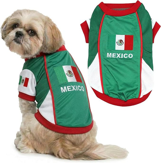 Parisian Dog Mexico Jersey - Breathable Mesh Puppy Football Jersey - Lightweight Stretch Sporty Dog Mexican Outfit - Summer Shirts for Medium Dogs - Soccer Jersey for Dogs - Sportswear Pet Clothes