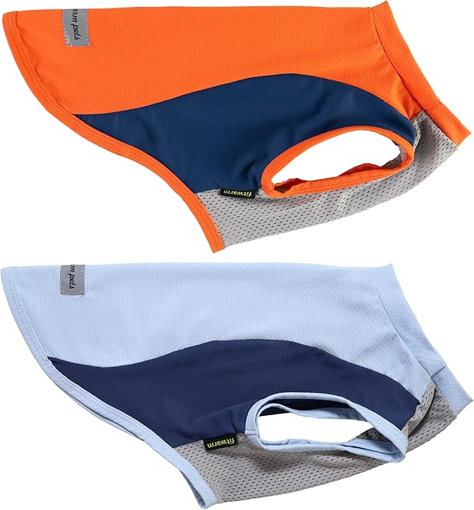 Fitwarm 2 Pack UPF 50+ UV Sun Protection Dog Shirt, Quick Dry Summer Dog Clothes for Small Dogs Boy Girl, Reflective Label, Lightweight Breathable Cooling Vest, Pet Cat Outfit, Orange, Blue, XL
