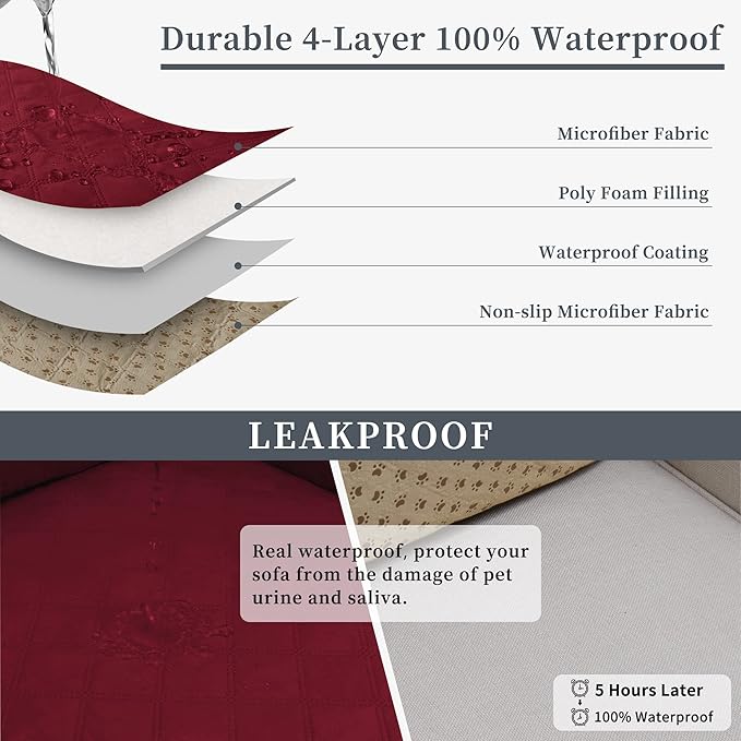 Easy-Going Waterproof Sectional Couch Covers with Chaise 2-Piece Non Slip L Shape Sofa Cover for Dogs Leakproof Furniture Protector Cover with Adjustable Strap for Pets (Small, Christmas Red)