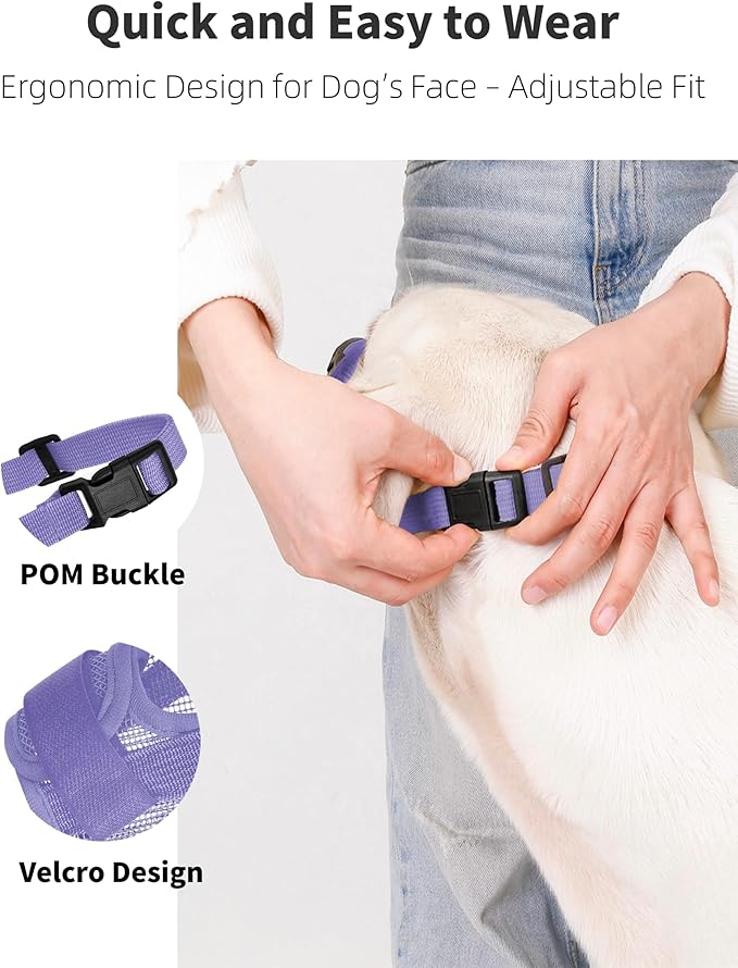 2-Pack Soft Mesh Dog Muzzle – Breathable & Adjustable, No-Bite and Escape-Proof Design for Grooming, Training, Walking – Fits Small, Medium & Large Dogs (Purple, L)