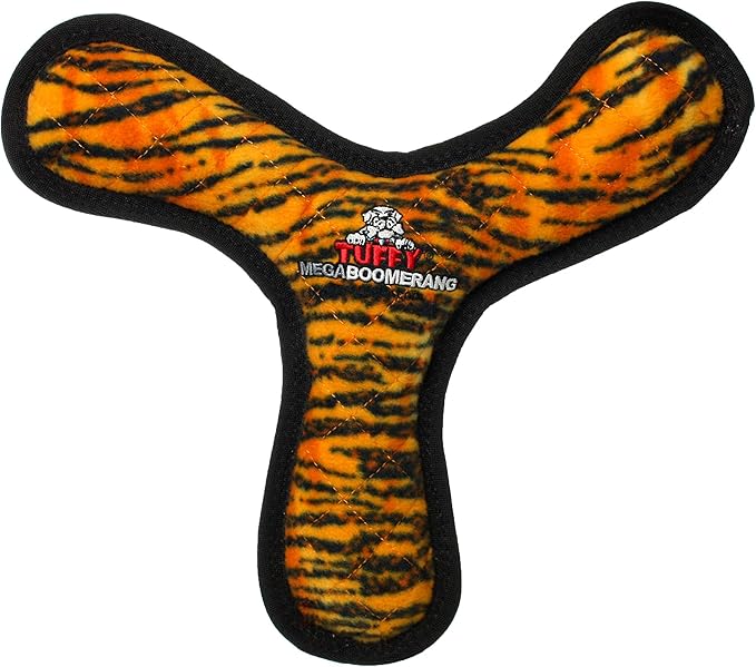 TUFFY - World's Tuffest Soft Dog Toy - MEGA -Multiple Layers. Made Durable, Strong & Tough. Interactive Play (Tug, Toss & Fetch). Machine Washable & Floats (Boomerang Tiger, Large 2 Pack)