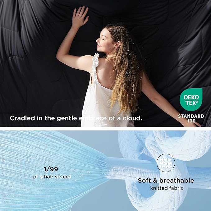 Bedsure Cooling Blankets for Hot Sleepers - Cooling Comforter, Cold Summer Blanket Queen Size for Bed, Ice Breathable and Lightweight Gift for Night Sweats, Black and Grey, 90x90 Inches