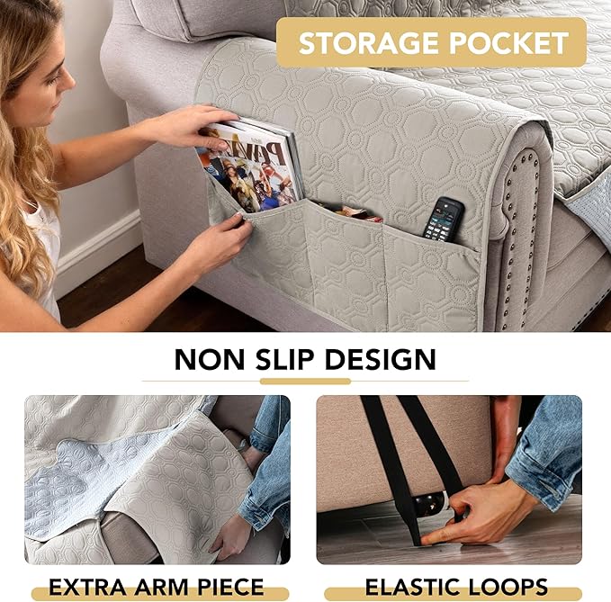 H.VERSAILTEX 100% Waterproof Chair Cover Thick Durable Couch Covers for Dogs Triple Non-Slip Furniture Protector Cover with Elastic Straps for Pet Cat(Chair, French Oak)
