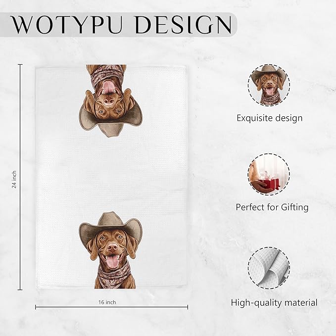 Cowboy Vizsla Kitchen Towels, Vizsla Gifts for Women Men Dish Tea Towel for Kitchen Decor, Funny Western Dog Hand Towels for Bathroom Decor, Dog Lover Mom Gifts, 16X24 Inch