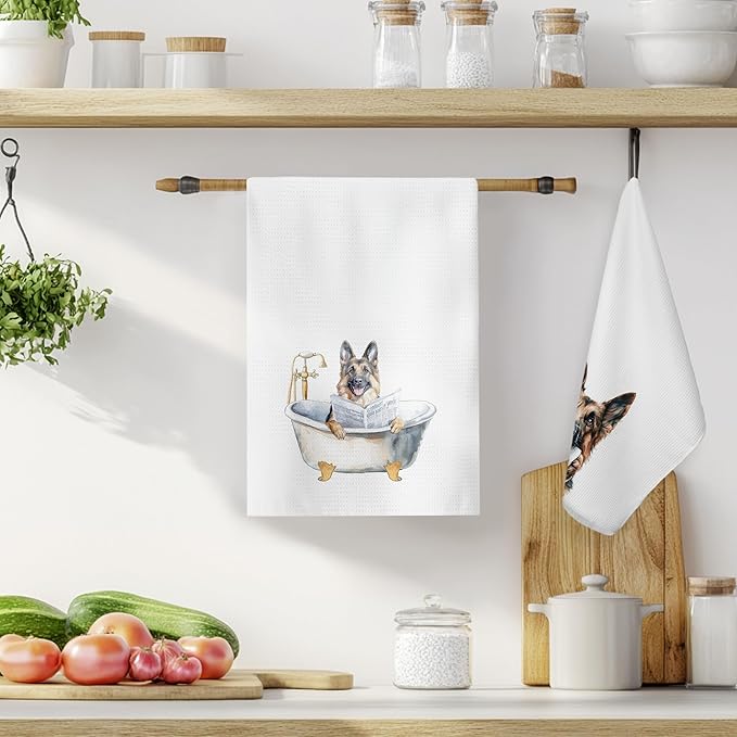 Funny German Shepherd Bathroom Hand Towels, German Shepherd Lover Gifts for Women Men, Funny Bathtub Dog Hand Towels for Bathroom Toilet Washroom Restroom Decor, 16x24 Inch Set of 2