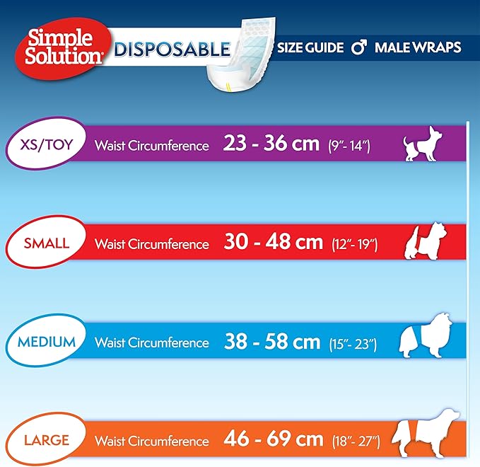 Simple Solution Disposable Male Wraps, Absorbent Leak Proof Belly Bands for Dogs, Incontinence Aid, Puppy Training, Marking Control, and Travel Protection, Medium Dogs, 15–23 Inch Waist, 30 Count