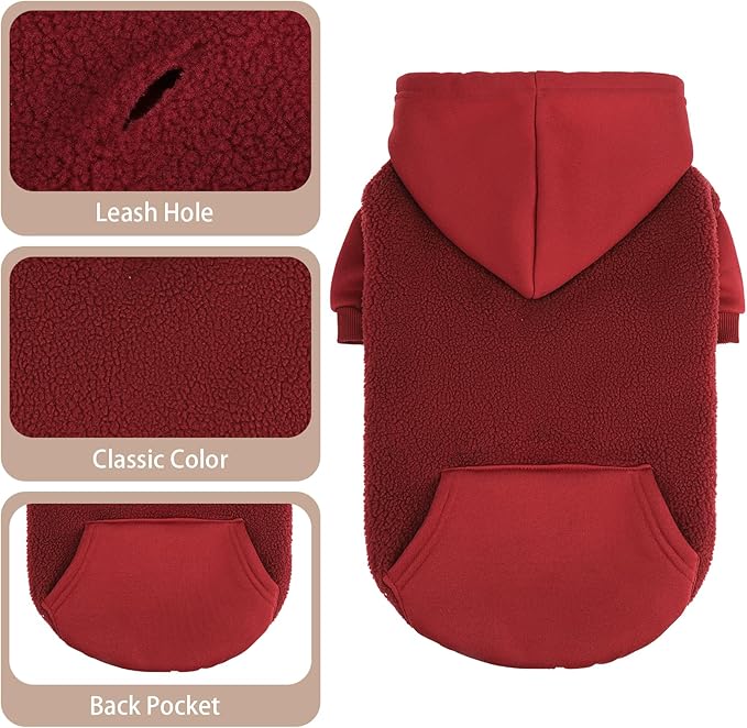 PUPTECK Dog Hoodie Puppy Sweatshirt Warm Dog Sweater Winter Clothes Cold Weather Coats for Small Medium Large Dogs, Dark Red, S/M