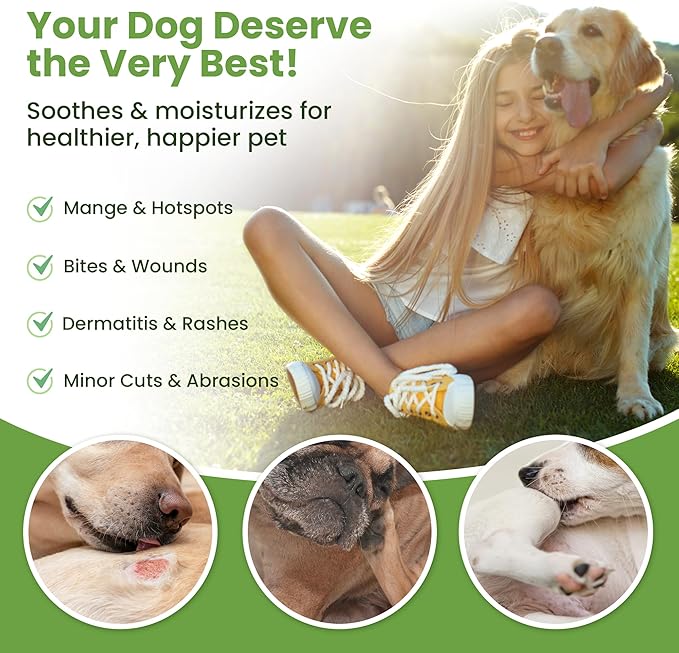Hot Spot Treatment for Dogs - Pet Wound Care: Healing Ointment for Pets Itchy Skin Relief, Dry Skin Treatment, Natural Allergy Relief, Dog Paw Balm + Manuka Honey, Aloe Vera, Vitamin E (8 Oz.)