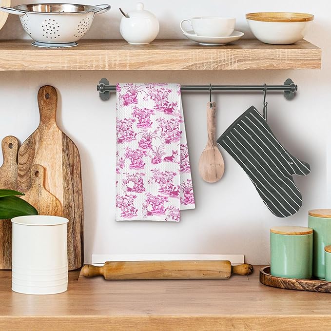 Chinoiserie Pink Corgi Kitchen Towels,Corgi Gifts for Corgi Lovers Dish Tea Towels for Kitchen Decor,Pink Corgi Decorative Hand Towels for Bathroom, 16x24 Inches