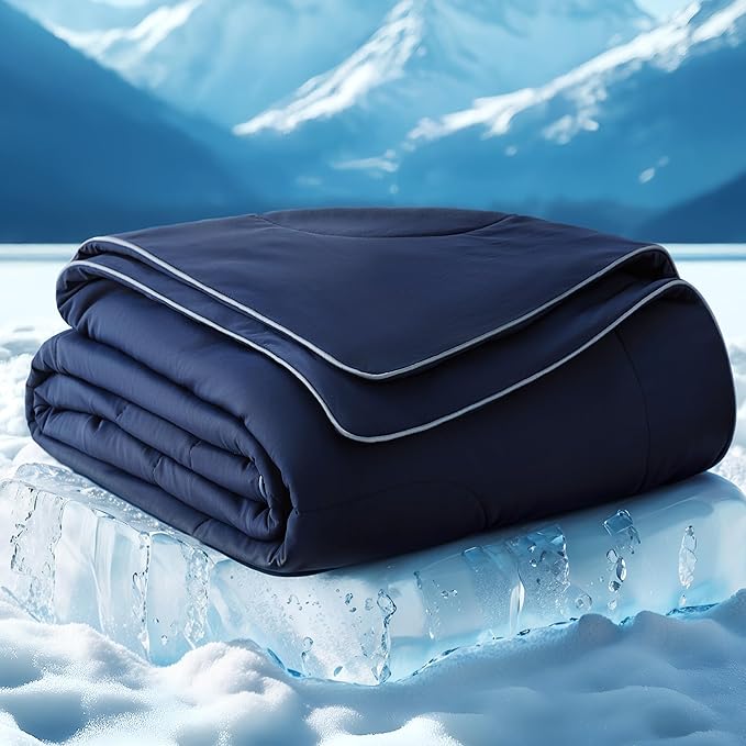Bedsure Cooling Blankets for Hot Sleepers - Cooling Comforter, Cold Summer Blanket Twin Size for Bed, Ice Breathable and Lightweight Gift for Night Sweats, Navy Blue, 60x80 Inches