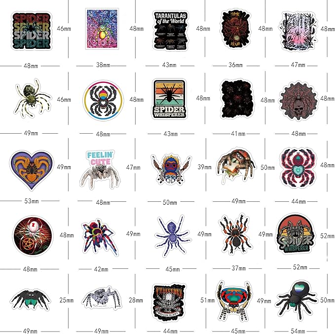 Spider Halloween Stickers 63Pcs Horror Fear Animals Pack | Cool Colorful Deacls Graffiti for Skateboard Luggage Water Bottle Laptop Computer Phone
