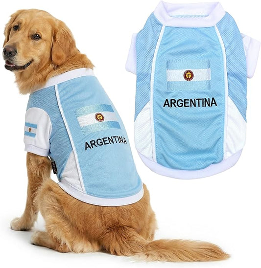 Parisian Pet Team Argentina Dog Jersey - Breathable Mesh Puppy Football Jersey - Lightweight Stretch Sporty Dog Clothes - Summer Shirts for Large Dogs - Soccer Jersey for Dogs - Sportswear Pet Clothes