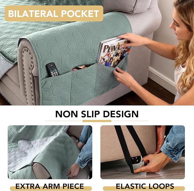 H.VERSAILTEX 100% Waterproof Couch Cover Triple Non-Slip Sofa Covers with Storage Pocket Thick Durable Pet Couch Covers for Sofa Washable(XL Sofa, Lily Pad)