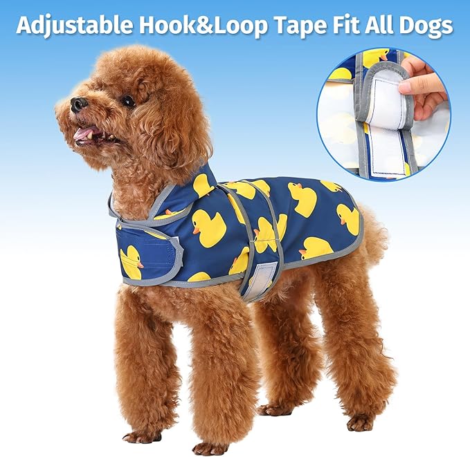 Dog Raincoat for Small Dogs Puppies Waterproof Jacket Hooded Rain Coats with Reflective Strips Leash Hole & Poncho Adjustable Fit (Duck,XS)