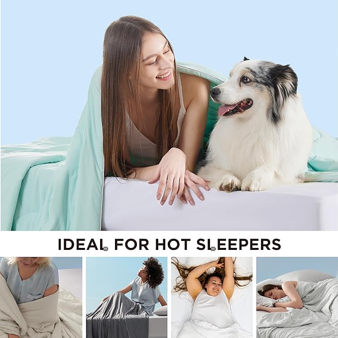 Bedsure Cooling Blankets for Hot Sleepers - Cooling Comforter, Cold Summer Blanket Queen Size for Bed, Ice Breathable and Lightweight Gift for Night Sweats, Green, 90x90 Inches