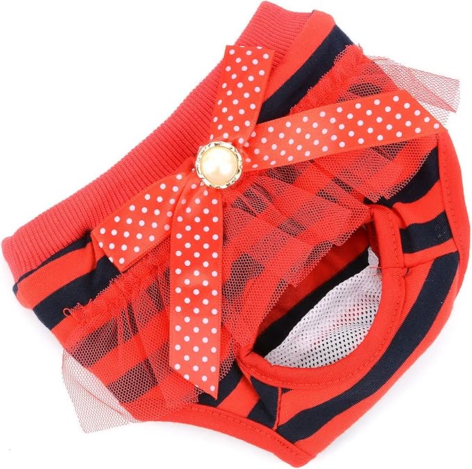SELMAI Adorable Dog Physiological Shorts Diaper for Dogs Female in Heat Reusable Washable Doggy Kitten Underwear Pants for Small Medium Puppy Cat Girl Doggie Menstrual Nappies All Seasons Red L